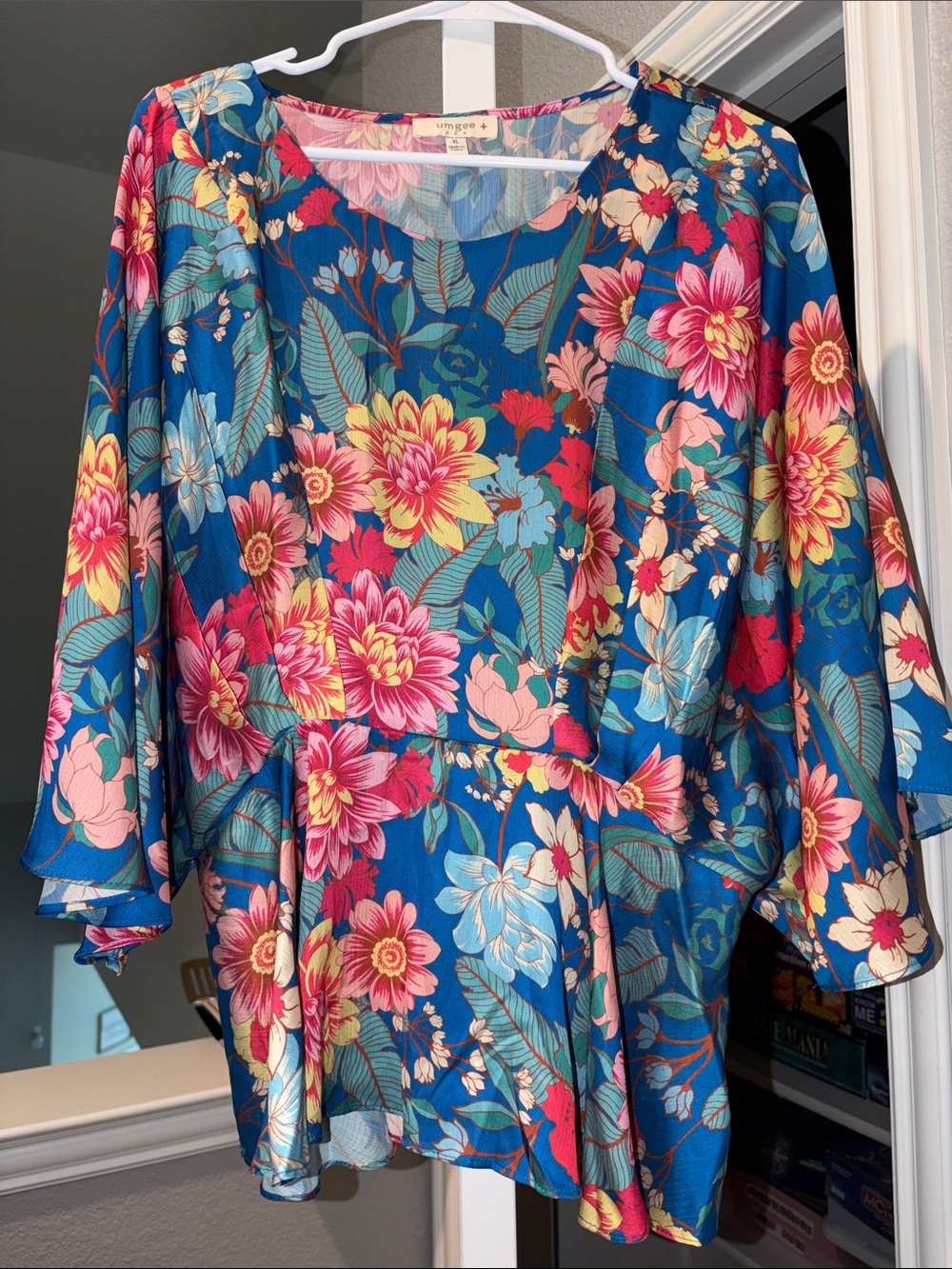 Umgee Blue Floral Peplum Top